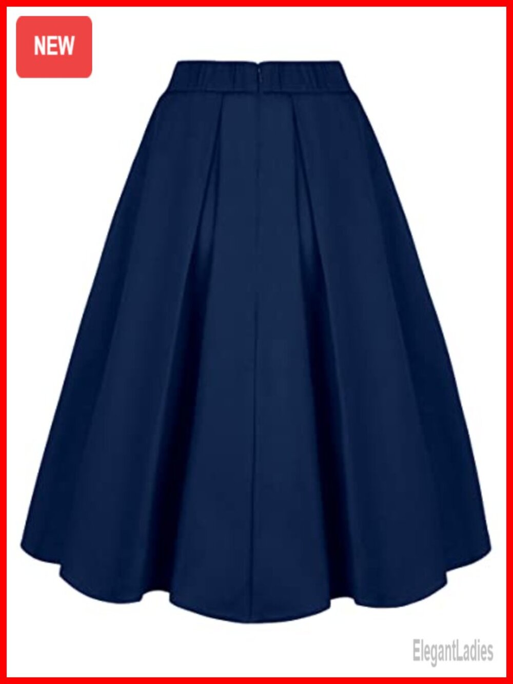 A-Line Pleated Midi Skirt with Pockets High Waist Retro Flared - Picture 3 of 6